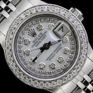 Rolex Ladies Date Datejust Oyster Stainless Diamond Dial Bezel Watch